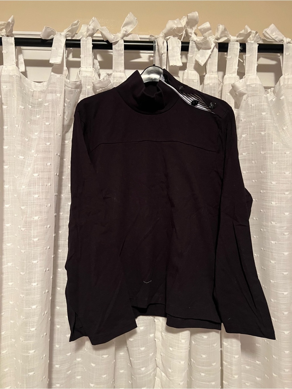 J. Crew Men's Black Long-Sleeve Mock Neck with Shoulder Button Placket